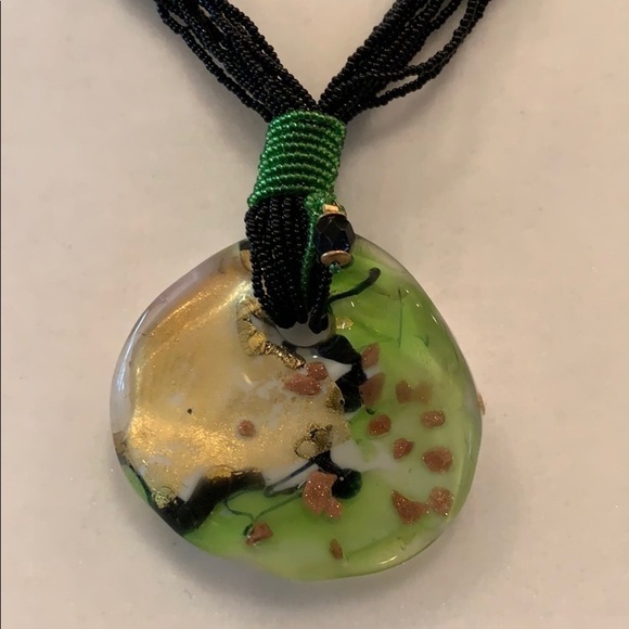 Green‎ And Black Blown Glass Statement Necklace - Picture 2 of 5